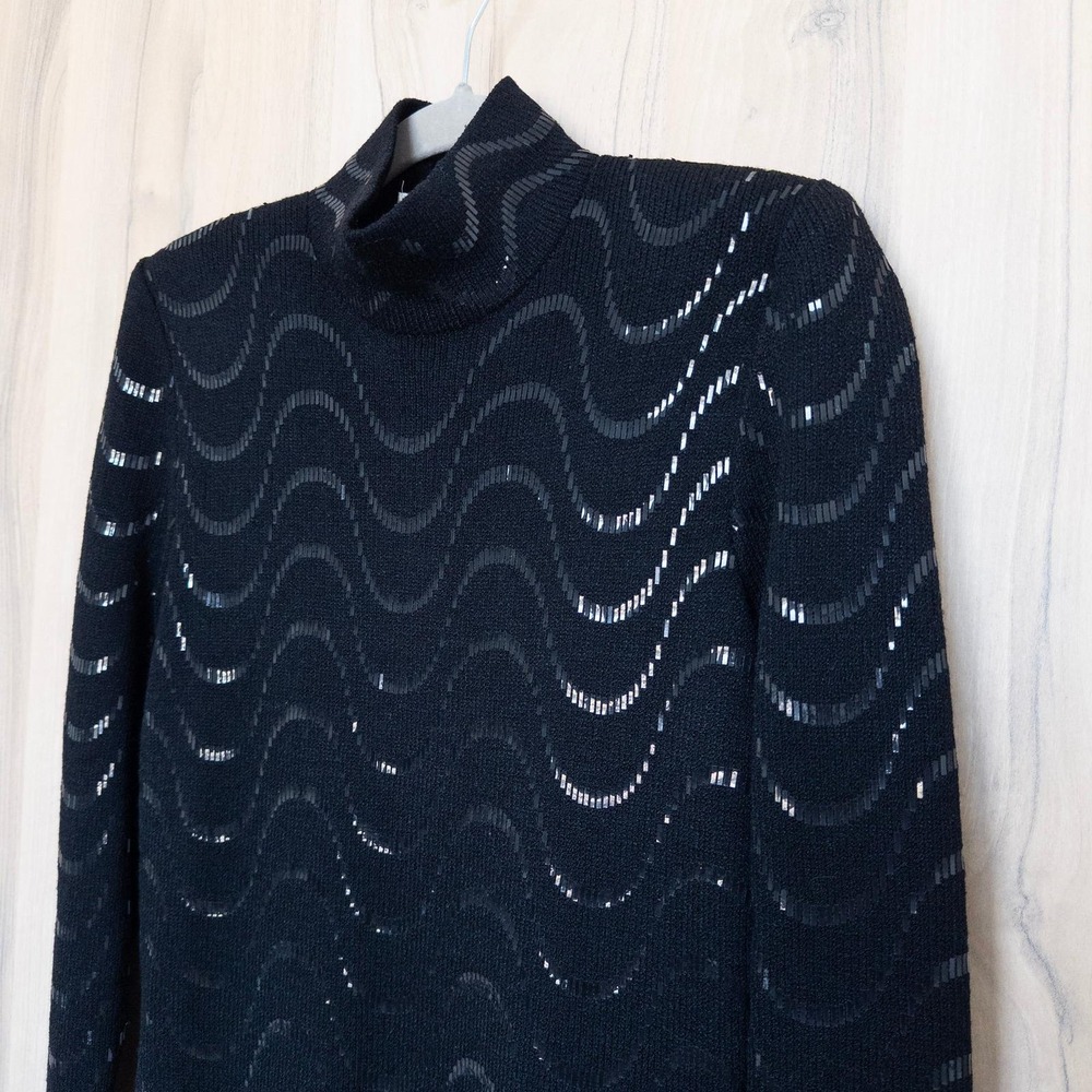 Vintage Lillie Rubin Sequin Sweater Dress Size 6 Black Mock Neck Retro Glam Chic - Picture 5 of 8